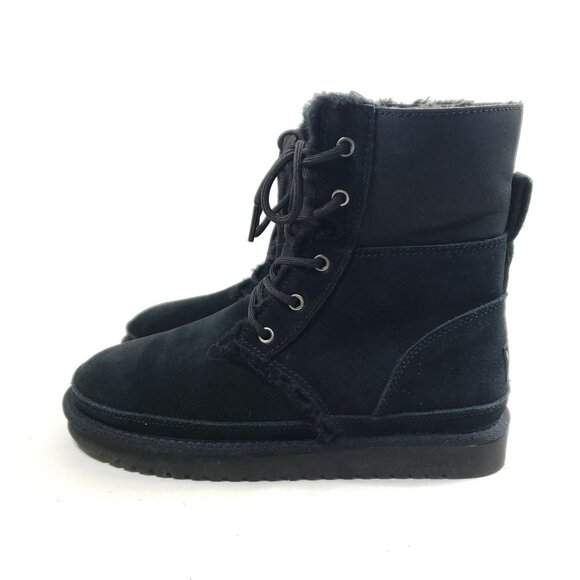 Koolaburra By UGG Womens Size 6 Black Suede Faux Fur Lace-Up Ankle Boots - Picture 3 of 9